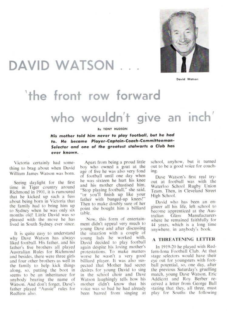 Dave Watson - A Lifetime Of Service To Souths