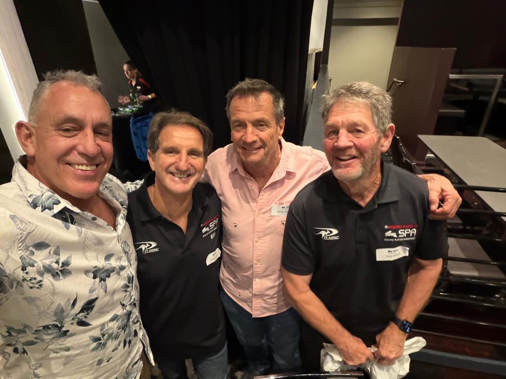 Steve Mavin, Dennis Robertson, Dexter Dunworth and gary Wright at the 2025 Souths Players Association (SPA) Christmas party.